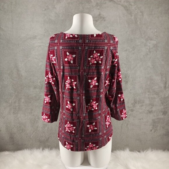 NWT CHARTER CLUB floral top M(8-10) 100% Pima Cotton Multi Colore Knit Boat Neck - Picture 7 of 10